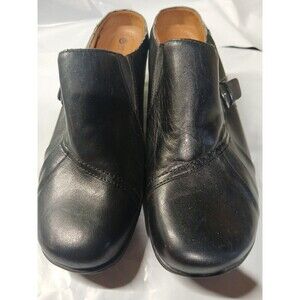 Earth Spirit Classics  Emily Black Leather Mule Clog Slip On Heels Sz 10
